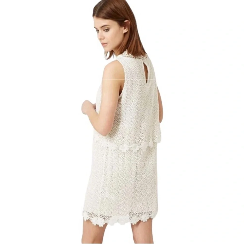 21. Top Shop Women’s Size 2 crochet mini dress ivory floral NWT - Picture 5 of 16